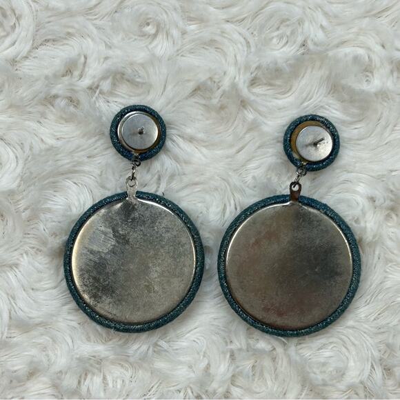 Vintage Denim Star Moon Dangle Stud Earrings 1980’s - Picture 5 of 5